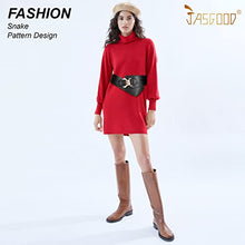 Load image into Gallery viewer, JASGOOD Wide Elastic Stretch Waist Belt Women's Adjustable Fashion Snake Pattern Dress Belt(Black,Suit Waist 25-28 Inch)