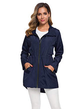 Load image into Gallery viewer, Avoogue Womens Windbreaker Jacket with Hood Waterproof Water Resistant Lightweight Anorak Navy Blue XXL