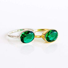 Load image into Gallery viewer, Emerald Quartz ring, stackable ring, Vermeil Gold or silver, bezel set ring, oval ring, green gemstone ring, May Birthstone ring