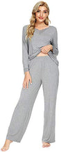 Load image into Gallery viewer, WiWi Bamboo Soft Pajamas Sets for Women Long Sleeve Sleepwear Laced V Neck Top with Pants Plus Size Loungewear S-4X, Heather Grey, Large