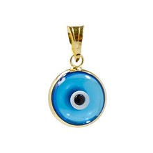Load image into Gallery viewer, MIZZE Made for Luck Transparent Light Blue Gold Plated 925 Sterling Silver 10 MM Round Glass Turkish DIY Evil Eye Charm Pendant