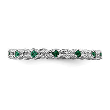 Load image into Gallery viewer, 925 Sterling Silver Created Green Emerald Diamond Band Ring Size 7.00 Stone Stackable Gemstone Birthstone May Fine Jewelry For Women Gifts For Her