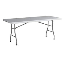 Load image into Gallery viewer, Office Star Resin Rectangle Center-Folding Portable Table for Picnics, Camping, and Tailgating, 6 Feet, Grey