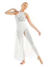 Load image into Gallery viewer, Freebily Women's Halter Sequins Lyrical Dress Contemporary Ballet Dance Costume Leotard Flowy Split Skirt White Large