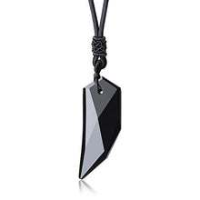 Load image into Gallery viewer, COAI Black Obsidian Wolf Tooth Necklace Stone Amulet Pendant