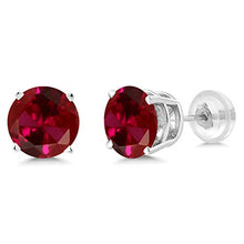 Load image into Gallery viewer, Gem Stone King 14K White Gold Red Created Ruby Stud Earrings For Women 2.00 Ct Round 6MM