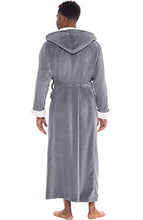Load image into Gallery viewer, Alexander Del Rossa Men’s Robe, Big and Tall Plush Fleece Hooded Bathrobe with Two Large Front Pockets and Tie Closure, Steel Gray with Sherpa, Small-Medium