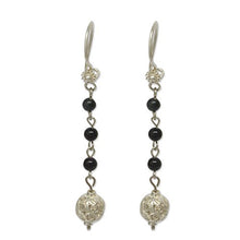 Load image into Gallery viewer, NOVICA Obsidian .925 Sterling Silver Dangle Hook Earrings 'Cosmic Spheres''