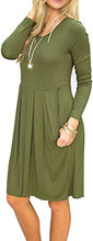Load image into Gallery viewer, AUSELILY Women's Long Sleeve Pleated Loose Swing Casual Dress with Pockets Knee Length (XS, Wine Red)