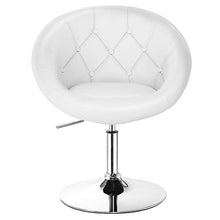 Load image into Gallery viewer, Costway Swivel Accent Chair, Contemporary Tufted Round-Back Tilt Chair with Chrome Frame, Height-Adjustable Modern for Lounge, Pub, Bar, White