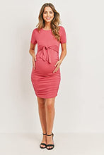 Load image into Gallery viewer, LaClef Maternity Short Sleeve Bodycon Dress with Tie Front, Side Ruched (Dark Rose, X-Large)