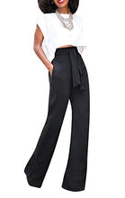 Load image into Gallery viewer, Molisry Women Casual Stretch Straight Leg High Waisted Long Work Pants with Belt Black