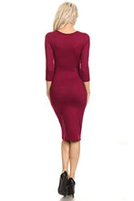 Load image into Gallery viewer, ICONOFLASH Women's Burgundy Dresses 3/4 Sleeves Crew Neck Bodycon Midi Dress Size Medium