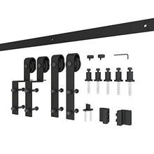 Load image into Gallery viewer, JUBEST Bypass Glass Barn Door 72x 84 in with 6.6FT Hardware Kit, 2 Sets of 36x84 in Clear Tempered Glass Aluminum Frame Double Barn Door,10 Lites Sliding Closet Barn Door, Easy Assembly
