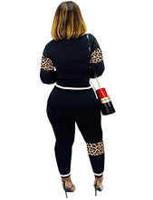 Load image into Gallery viewer, Alunzoem Womens Casual 2 Piece Outfits, Leopard Print Long Sleeve Top Pants Set Tracksuits Black S