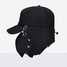 Load image into Gallery viewer, Jahy2Tech Men Women Warm Winter Hats, Aviator Hats, Trapper Hat, Trooper Ear Flaps Hats with Brim and Face Mask for Snowproof Windproof Thermal Hunting Skiing Cycling Cold Weather Black