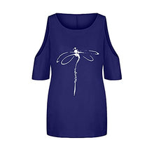Load image into Gallery viewer, Womens Summer Cold Shoulder Short Sleeve Tops Fashion Crewneck Loose Fit Tee Shirts Casual Dragonfly Print Blouses Blue