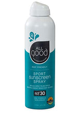Load image into Gallery viewer, All Good Sport Sunscreen Spray - UVA/UVB Broad Spectrum SPF 30 - Water Resistant, Coral Reef Friendly - Zinc, Calendula, Aloe (6 oz)