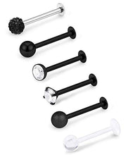 Load image into Gallery viewer, Dyknasz 16G Stainless Steel Labret Studs Monroe Lip Rings Retainer Cartilage Tragus Nail Conch Helix Earring Barbell Piercing Jewelry with Clear Diamond CZ for Women Men Black