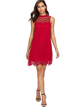 Load image into Gallery viewer, Romwe Women's Lace Sleeveless A Line Elegant Cocktail Evening Party Dress Red XS