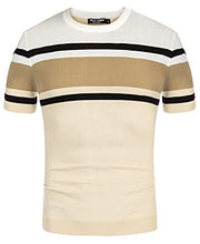 Load image into Gallery viewer, PJ PAUL JONES Men's Short Sleeve Pullover Crewneck Striped Contrast Sweaters Apricot 2XL