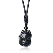 Load image into Gallery viewer, COAI Men’s Women’s Fox Pendant Black Obsidian Stone Necklace