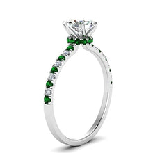 Load image into Gallery viewer, JewelryGift Hidden Halo Petite Diamond Ring 925 Sterling Silver Created Emerald Marquise Shape Green Color Halo Engagement Rings Prong Setting in Size 7