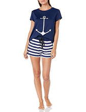 Load image into Gallery viewer, DIDK Women's Anchor Print Tee and Striped Shorts Pajama Set Navy L