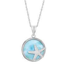 Load image into Gallery viewer, Sterling Silver Natural Larimar Starfish Circle Pendant with 18" Chain