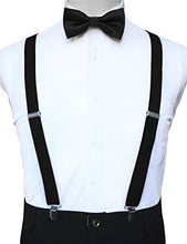 Load image into Gallery viewer, RBOCOTT Black Suspender and Silk Bow Tie Sets for Men (Black)
