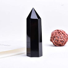 Load image into Gallery viewer, Runyangshi Natural Healing Crystal Wands, 6 Faceted Reiki Chakra Stones, Healing Crystal Single Point Wand Faceted Prism Wand (Black Obsidian, 2"-2.4" (5-6cm))