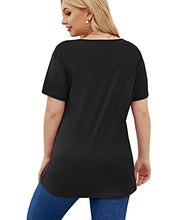 Load image into Gallery viewer, JIOTANG Womens Plus-Size Tops Summer Henley Shirts Buttons up Blouses with Pocket (26Plus, Black)
