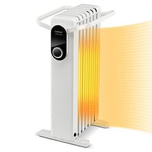 Load image into Gallery viewer, COSTWAY Oil Filled Radiator Heater, 1500W Electric Space Heater with Foldable Hanging Rack, 3 Heat Settings, Overheat and Tip-Over Protection, Portable Radiant Heater for Home Office Indoor Use, White