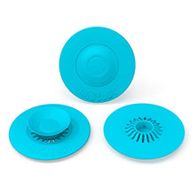 Load image into Gallery viewer, OmiStout Hair Catcher & Drain Stopper, 2 in 1 Sink Drain Cover, Flex Silicone Strainer for Shower/Bathtub/Tub/Floor Drain/Kitchen Sink (Blue, 3 Pack)