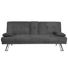 Load image into Gallery viewer, MIERES Modern Convertible Futon Sofa Bed for Living Room Fold Up & Down Recliner Couch w/Metal Legs and 2 Cup Holders Sleeper Daybed, for Small Spaces, Dark Gray