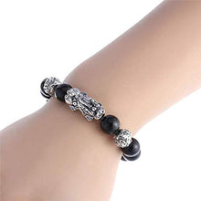 Load image into Gallery viewer, Feng Shui Pixiu Black Obsidian Wealth Bracelet, Feng Shui Decoration, Dragon Attract Good Luck and Wealth Jewelry Adjustable Elastic for Men Women Black Silver 5 Pcs