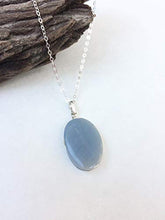 Load image into Gallery viewer, Oval Celestite Silver pendant, Natural Celestite pendant, Tiny oval celestite/Angelite silver pendant, Throat chakra, Light blue, zen, gift