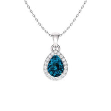 Load image into Gallery viewer, Diamondere Natural and Certified Pear London Blue Topaz and Diamond Halo Drop Petite Necklace in 14k White Gold | 0.33 Carat Pendant with Chain