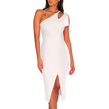 Load image into Gallery viewer, kaimimei Women’s One Shoulder Split Midi Dresses Sexy Fashion Evening Dress White M