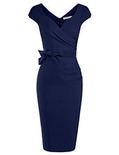 Load image into Gallery viewer, MUXXN Ladies Foraml Wedding Dark Blue Dresses Tie Bowknot Party Midi Dress (Blue L)