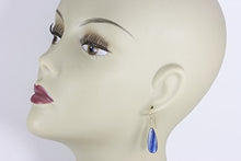 Load image into Gallery viewer, 14k Yellow Gold Blue Kyanite Earrings Smooth Teardrops Simple Casual Pear Dangle Drops 1.6"