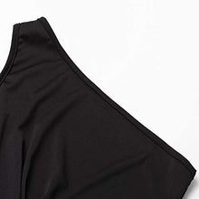 Load image into Gallery viewer, Fleur Wood Women's Elegant Twist Front Ruffle High Low Hem One Shoulder Cocktail Party Evening Maxi Dress Black