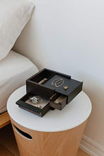 Load image into Gallery viewer, Umbra Mini Stowit Jewelry Box - Modern Keepsake Storage Organizer with Hidden Compartment Drawers for Ring, Bracelet, Watch, Necklace, Earrings, and Accessories (Black / Walnut)