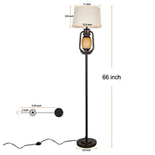 Load image into Gallery viewer, Suraielec Farmhouse Floor Lamp with Night Light, Rustic Standing Lamps for Living Room, Beige Linen Drum Lampshade, Oil Rubbed Bronze Finish, Traditional Floor Lamps for Bedroom Home Decor,Foot Switch