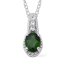 Load image into Gallery viewer, Platinum Plated 925 Sterling Silver Oval Chrome Diopside White Zircon Necklace Pendant Wedding Jewelry for Women Gift Size 18" Ct 0.8