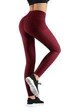 Load image into Gallery viewer, PHISOCKAT High Waist Yoga Pants with Pockets, Tummy Control Yoga Pants for Women, Workout 4 Way Stretch Yoga Leggings (Wine, Medium)