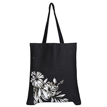 Load image into Gallery viewer, Canvas Tote Bags - Reusable Grocery Bag - Printed Cotton Shopping Bag - Eco Friendly Super Strong Reusuable Washable Bags 19x16.5 Inches, 12.5 Inch Handle NAVY STRIPS BLACK WHITE FLOWER