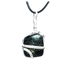 Load image into Gallery viewer, Real Natural Gemstones Nuummite Wire Wrap Stone Nacklace Pendant with Silver Plated Chain & Thread Meditation, Reiki, Spiritual Faith Healing Energy/Christmas Gift/Birthday Gift