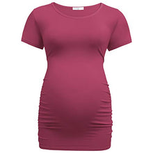 Load image into Gallery viewer, Bearsland Womens Maternity Tshirt 3 Packs Classic Side Ruched Tee Top Mama Pregnancy Clothes,Lakeblue+gyrstripe+Russetred,L