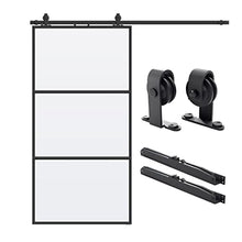 Load image into Gallery viewer, SMARTSTANDARD 42in x 84in Glass Sliding Barn Door with 7ft Top Mount Barn Door Hardware Kit & Soft Close Mechanism, Interior Clear Tempered Glass Carbon Steel Frame, Easy to Assemble
